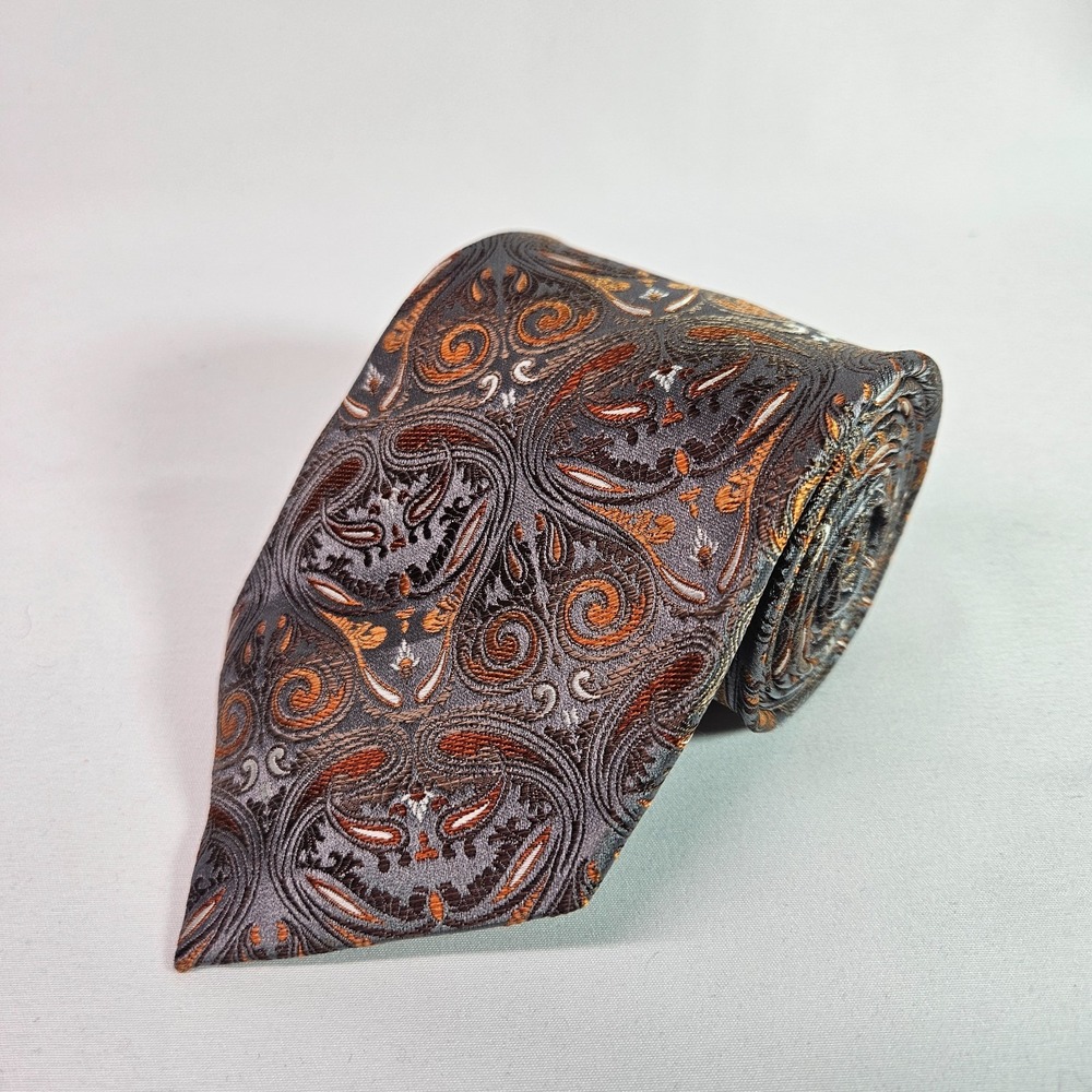 Van‎ Heusen 100% Silk Hand Made Men Tie Paisley Brown 3.5" x 58"